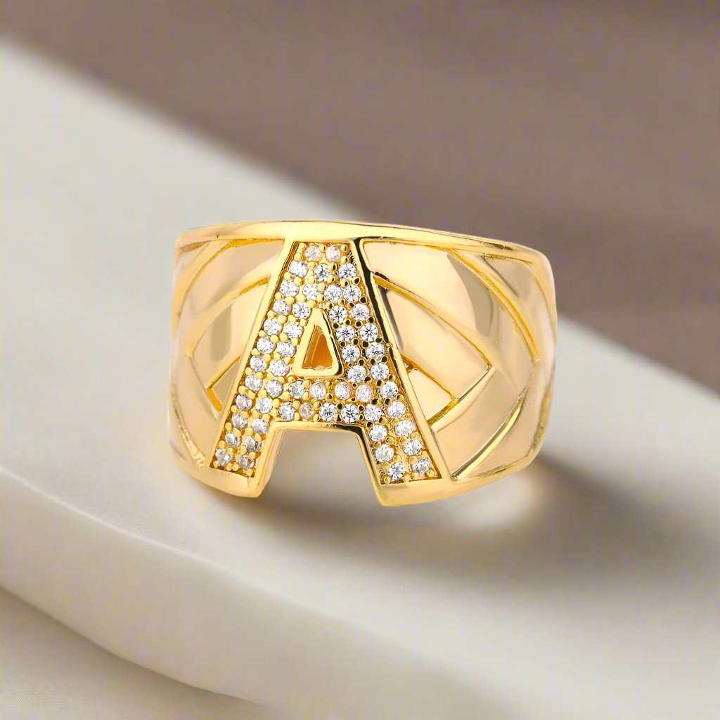 YourLetter Chunky Ring with gold finish and customizable initial design.