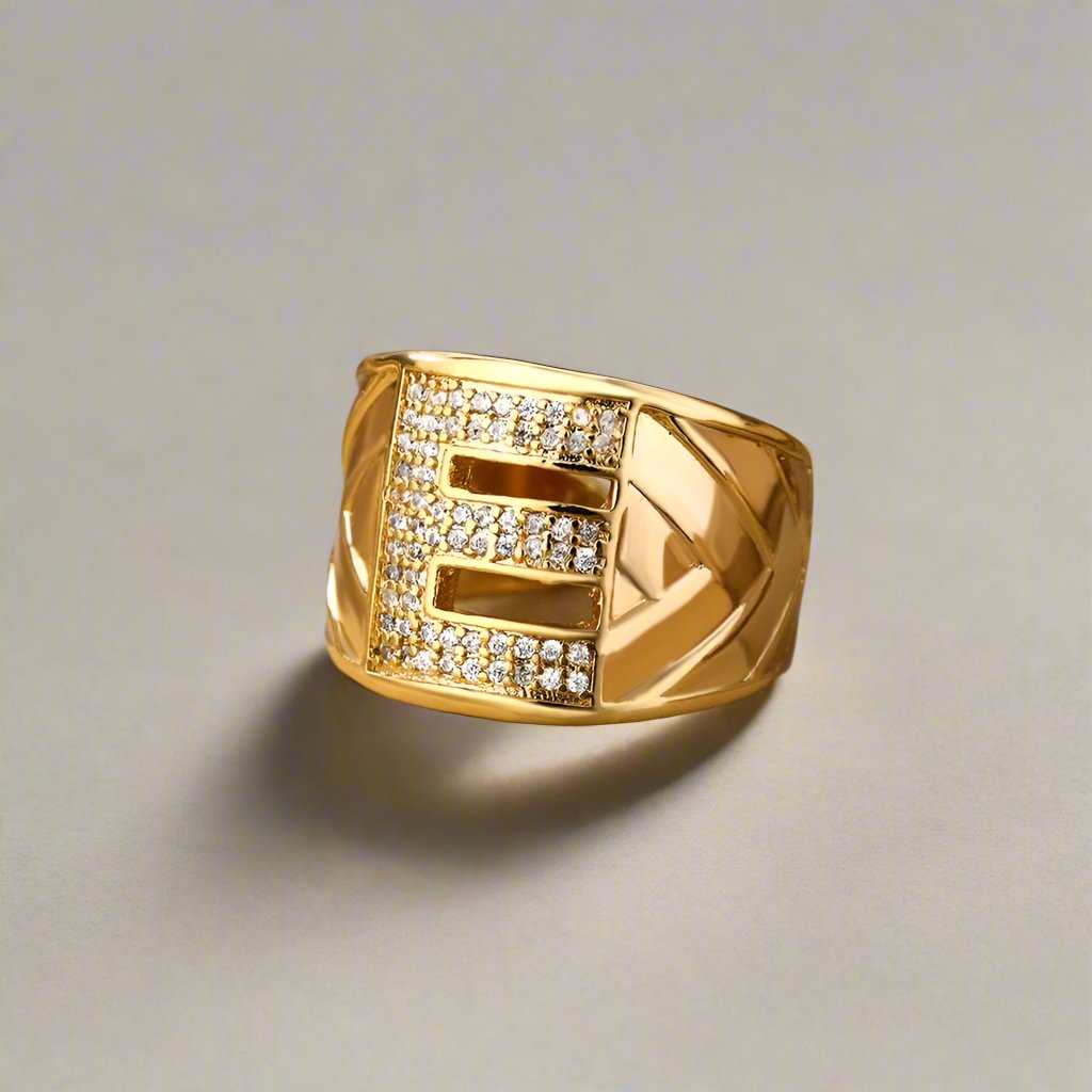 YourLetter Chunky Ring in gold with customizable initial design.