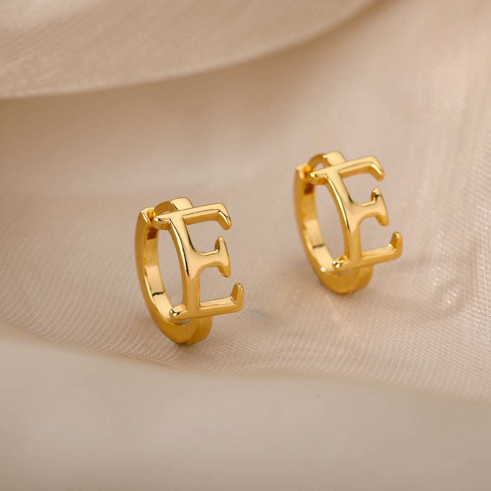 Gold YourLetter A-Z Initial Loop Earring with customizable letter design.