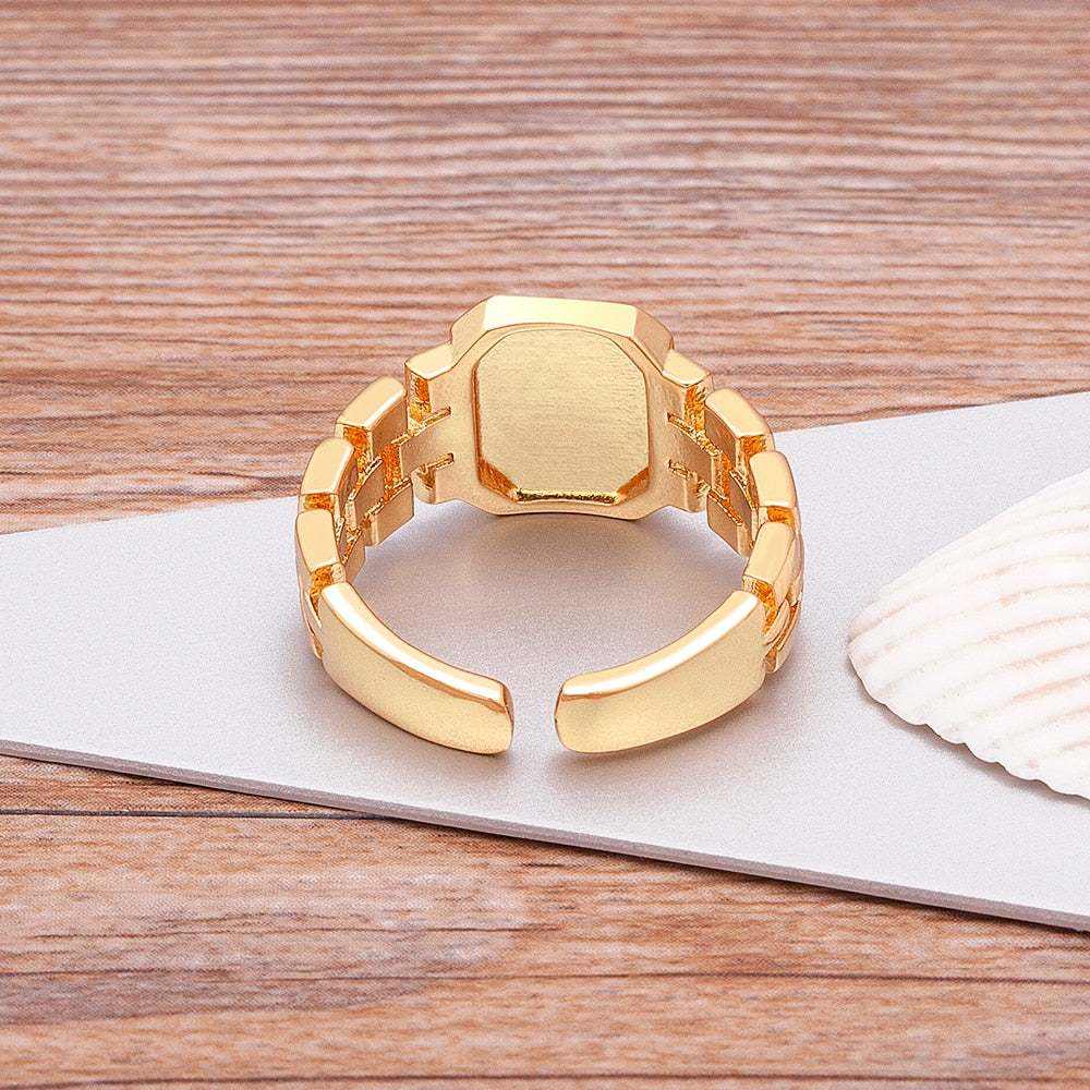 Yourletter Chunky Embossed Ring with Imitation Gems on Wood Surface