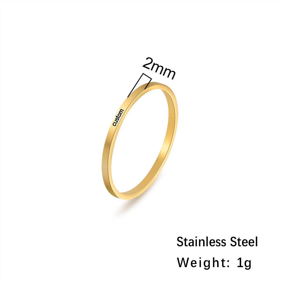 Gold 2mm custom engraved ring made of high-quality metal alloy.