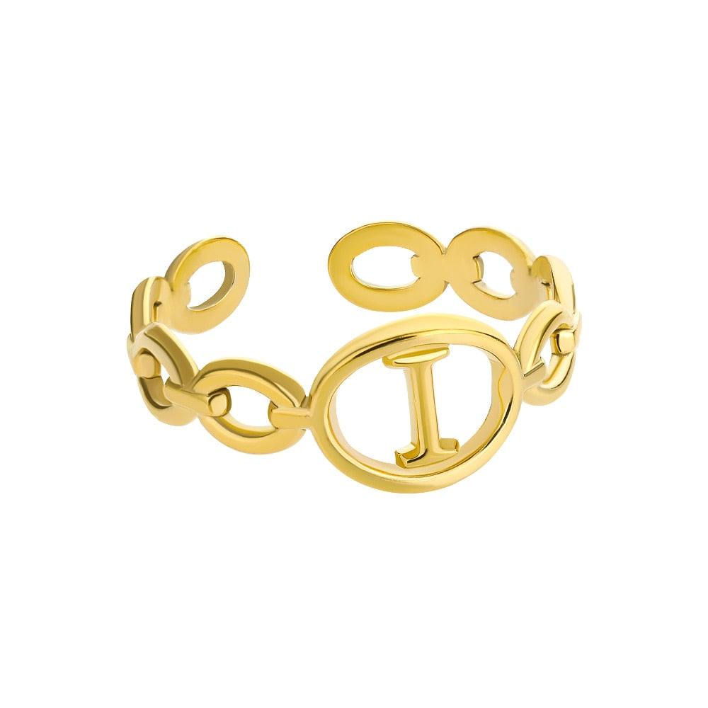 Custom Gold Hollow Loop Ring with Letter 'I' Design