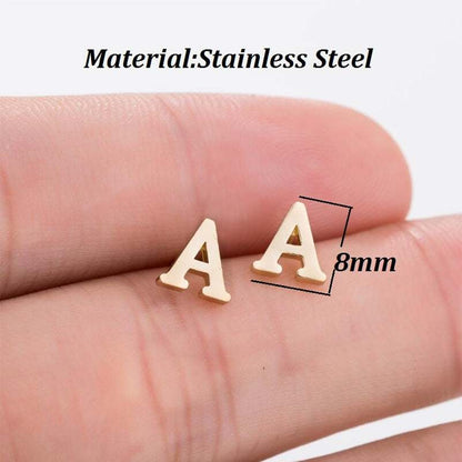 YourLetter Heart Stud Earrings with personalized initial design in gold finish, stainless steel.