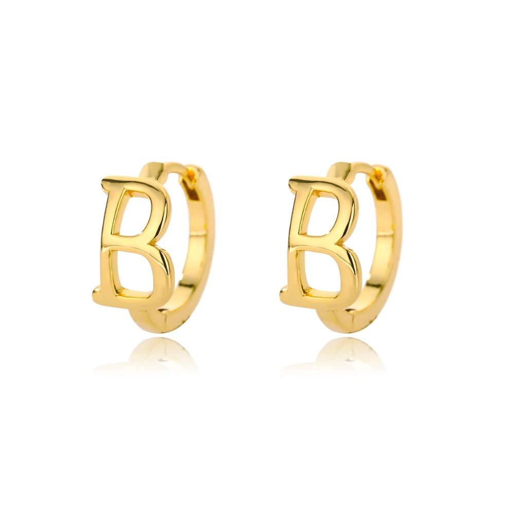 Gold initial loop earrings featuring customizable letters A-Z.