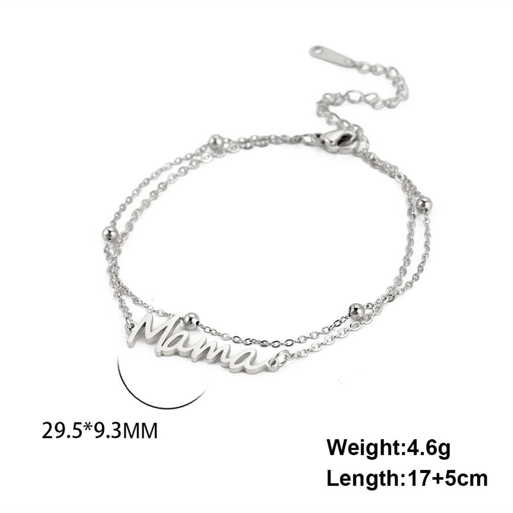 Mama bracelet with nameplate in silver, multiple style choices available.