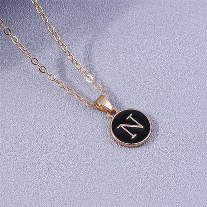 YourLetter Black Enamel Necklace with Gold Chain and Letter Pendant