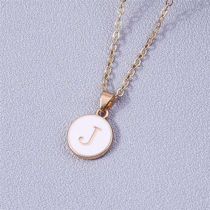 YourLetter White Enamel Circle Necklace with personalized initial pendant.