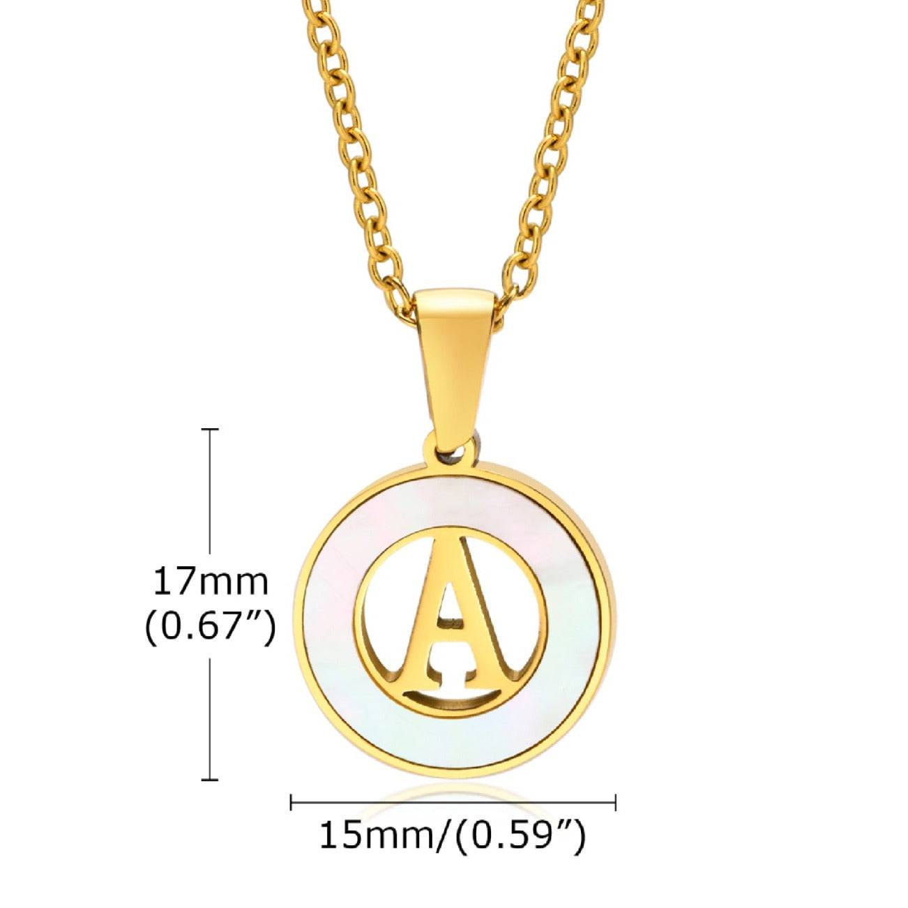 Hollow Shell Circle YourLetter Pendant Necklace with gold-colored metal and customizable letter.