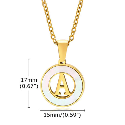 Hollow Shell Circle YourLetter Pendant Necklace with gold-colored metal and customizable letter.