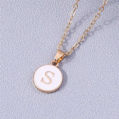 YourLetter White Enamel Circle Necklace with Gold Detailing and Custom Letter Pendant