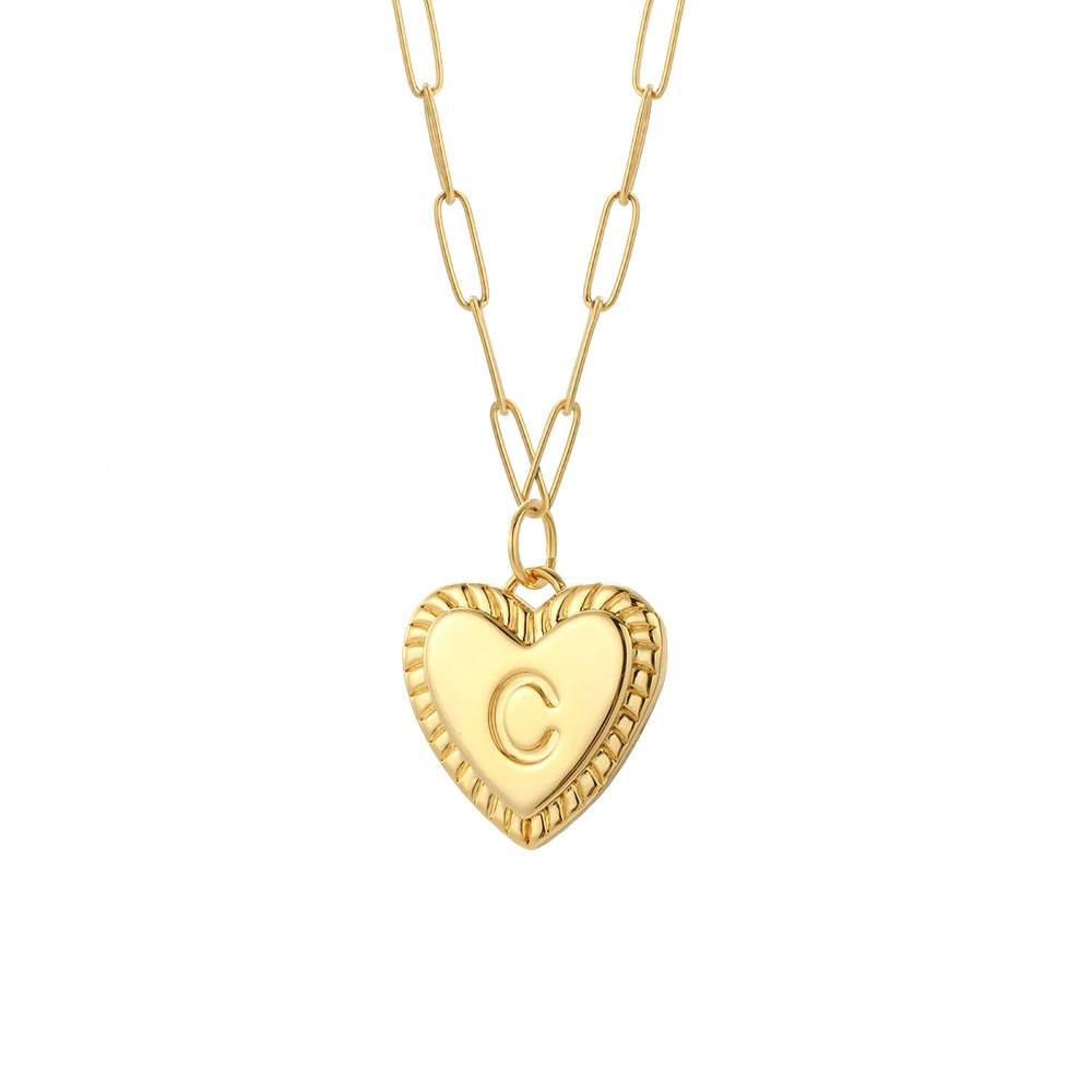 Gold-colored custom letter heart necklace, personalized jewelry.