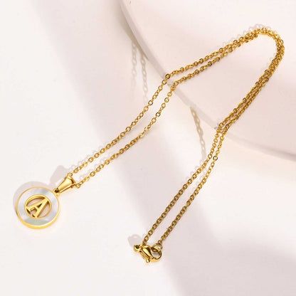 Hollow Shell Circle YourLetter Pendant Necklace with customizable gold alloy letter charm.