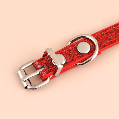 Engraved sparkly cat collar in red with buckle and personalized name and phone number.