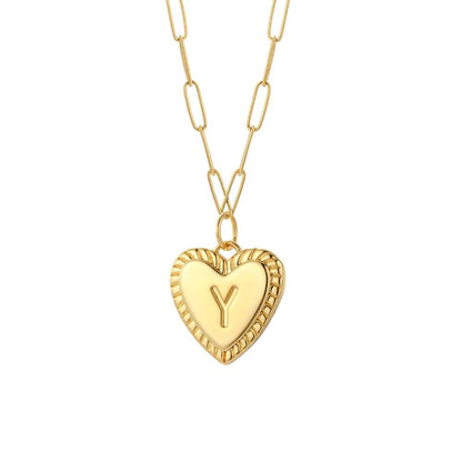 Gold personalized YourLetter Heart Necklace with custom letter Y design.