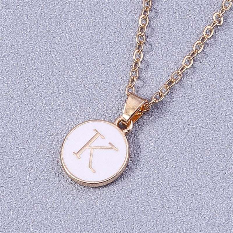 Custom Letter White Enamel Circle Necklace with Gold Detailing and Initial Pendant