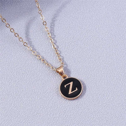 YourLetter Black Enamel Necklace with Letter Pendant on Gold Chain