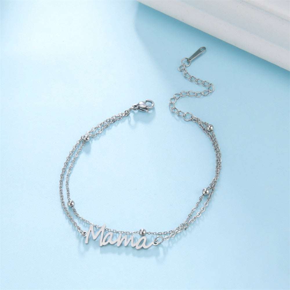 Mama bracelet with multiple style choices in silver.