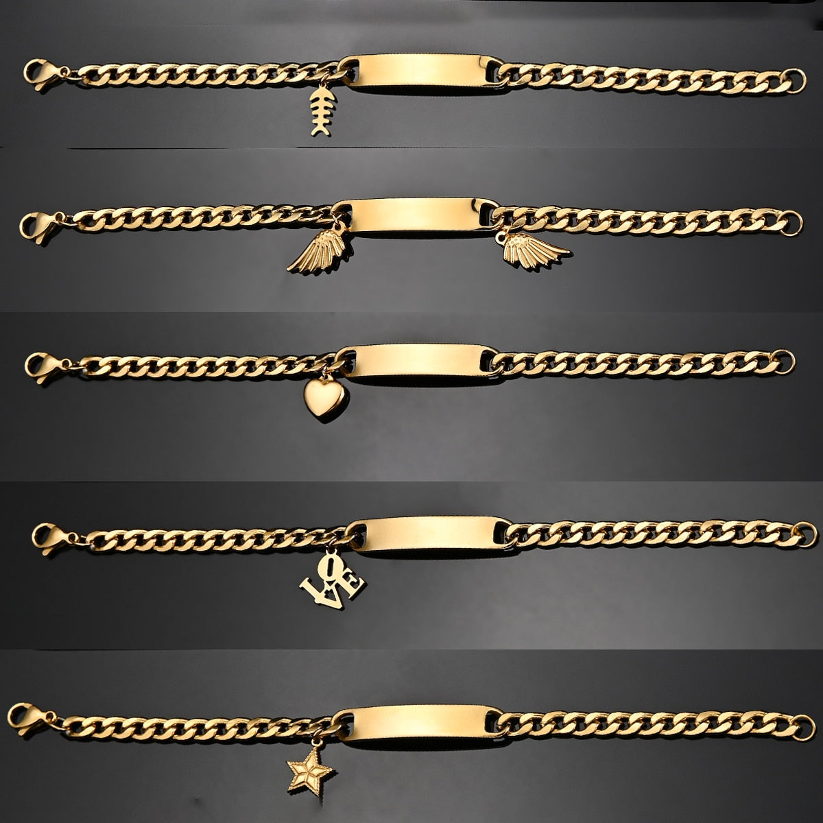 Engraved Nameplate Bracelet with Cuban Chain and Pendant Styles in Gold