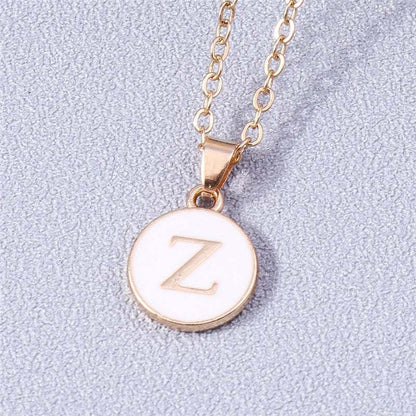 YourLetter White Enamel Circle Necklace with Gold Detailing and Custom Letter Pendant