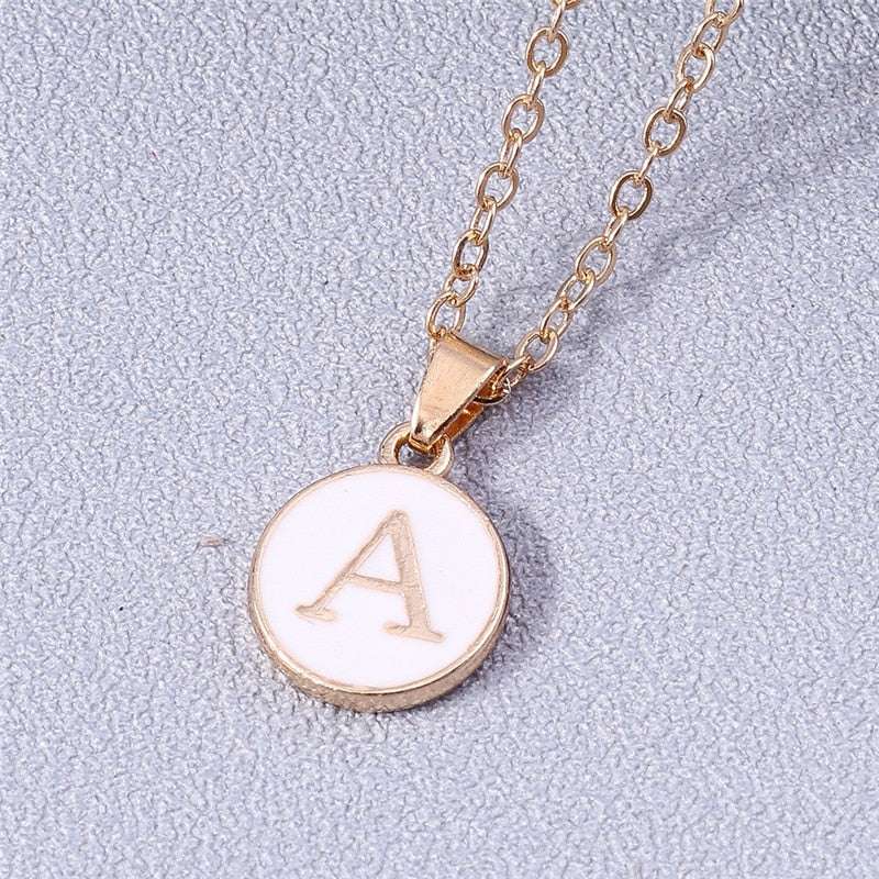 YourLetter White Enamel Circle Necklace with Gold Detailing and Letter Pendant