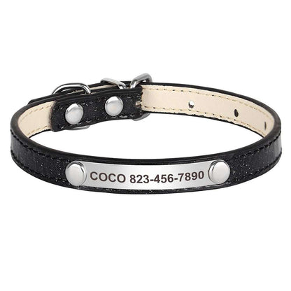 Engraved sparkly cat collar with name and phone number, black color, three sizes available.