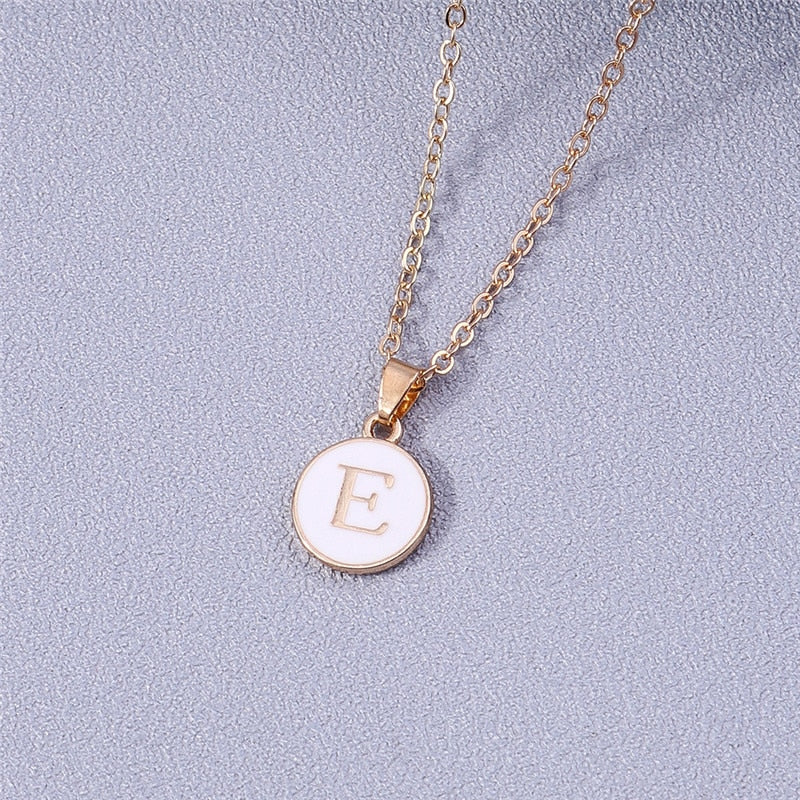 YourLetter White Enamel Circle Necklace with Gold Detailing and Custom Letter Pendant