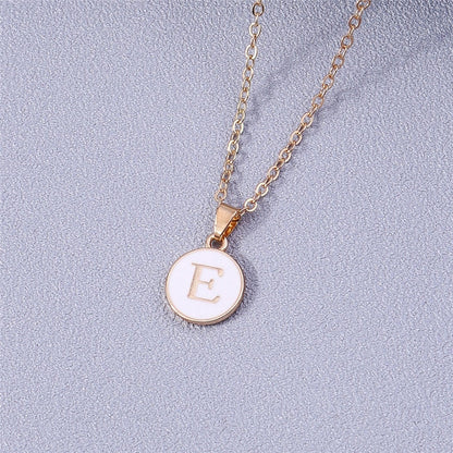 YourLetter White Enamel Circle Necklace with Gold Detailing and Custom Letter Pendant