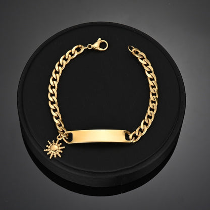 Engraved Nameplate Bracelet with Cuban Chain and Pendant in Gold.