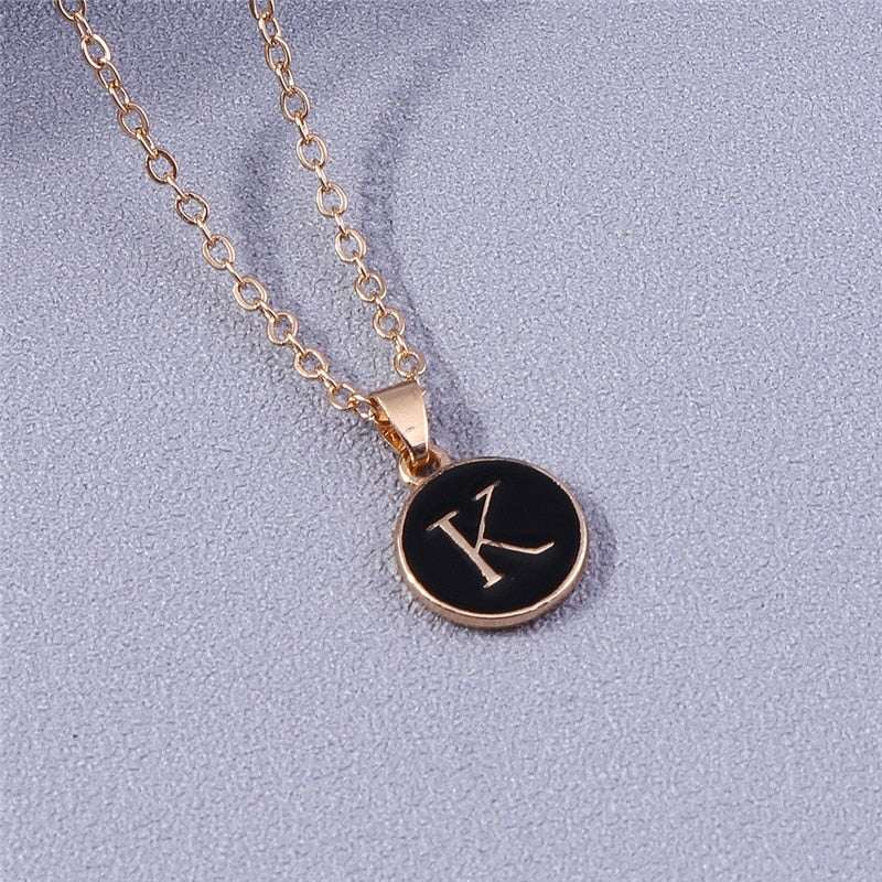 Personalized YourLetter Black Enamel Necklace with Gold Initial Pendant