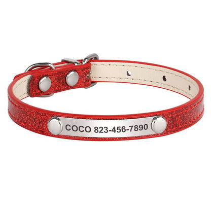 Engraved sparkly cat collar in red with name and phone number, available in 3 sizes.