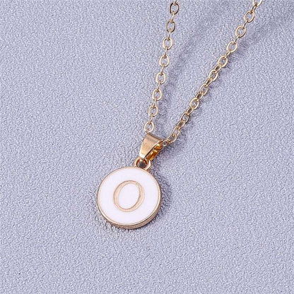 YourLetter White Enamel Circle Necklace with Gold Detailing and Custom Letter Pendant