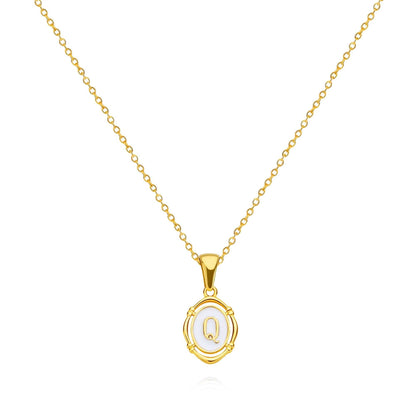 Framed YourLetter Enamel Necklace with gold alloy, customizable embossed letter on 45cm chain.