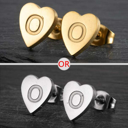 Personalized YourLetter Heart Stud Earrings in silver and gold finish.