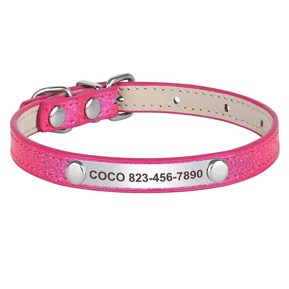 Engraved sparkly cat collar with name and phone number in pink.